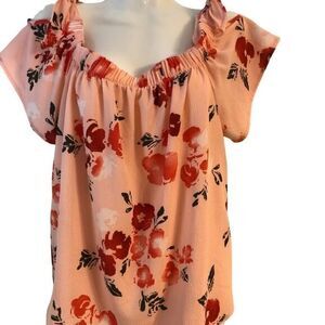 One Clothing floral shoulder‎ tie short sleeve peach top Size L